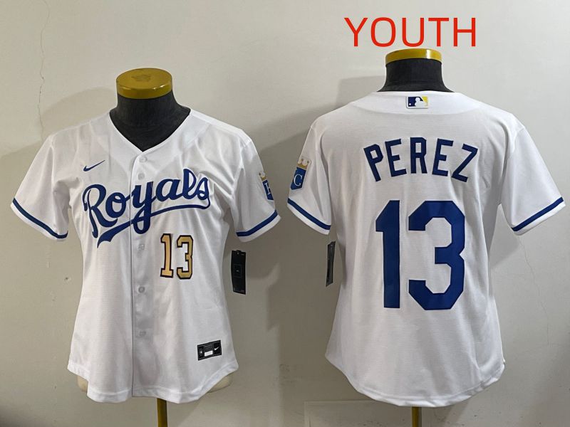 Youth Kansas City Royals #13 Perez White Game Nike MLB Jersey style 004